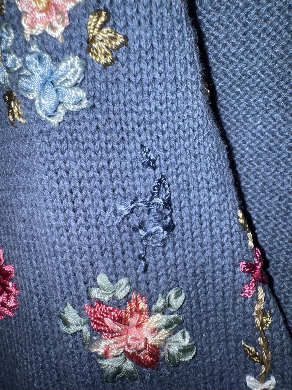 Vintage Erika & Co  Floral Embroidered Knit Sweater Vest Crochet Trim Medium - Picture 5 of 8